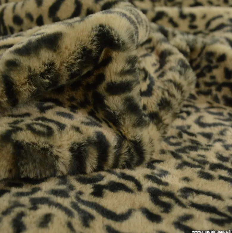 Tissu fausse fourrure bengal beige noir