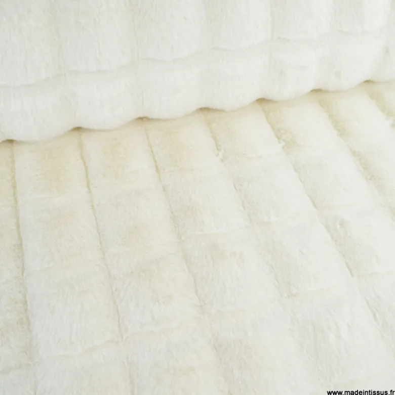 Tissu fausse fourrure carreau Pelissa - Blanc cassé