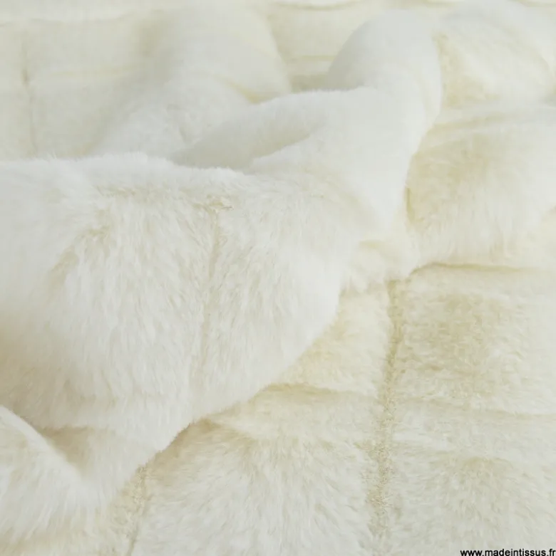Tissu fausse fourrure carreau Pelissa - Blanc cassé