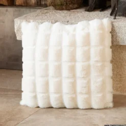 Tissu fausse fourrure carreau Pelissa - Blanc cassé