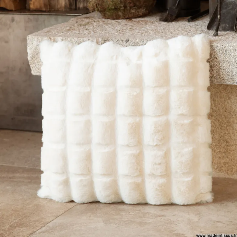 Tissu fausse fourrure carreau Pelissa - Blanc cassé