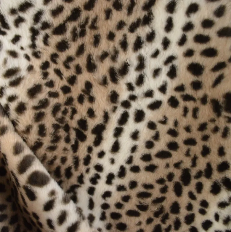 Tissu fausse fourrure rabbit Guepard noir fond Galet