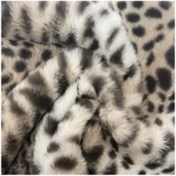 Tissu fausse fourrure rabbit Guepard noir fond Galet