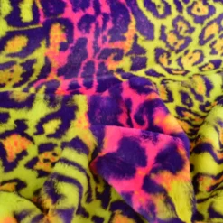 Tissu fausse fourrure rabbit - Léopard fluo rose et jaune