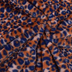Tissu fausse fourrure rabbit motif Léopard Orange et bleu