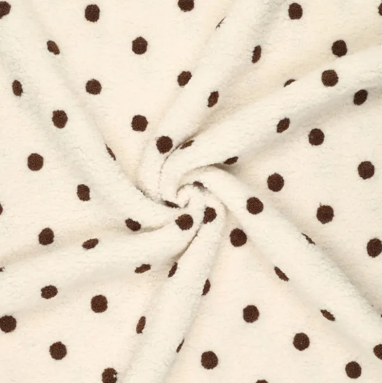 Tissu Fausse Fourrure Sherpa brodée pois fond écru - OEKO TEX