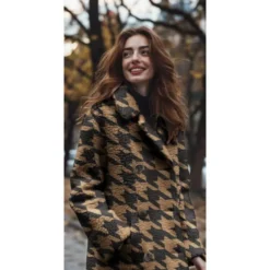 Tissu Fausse Fourrure Sherpa à motif Pied de poule XXL fond camel - OEKO TEX