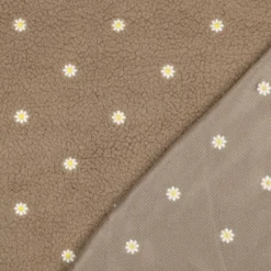 Tissu Fausse Fourrure Sherpa brodée fleurs - Taupe
