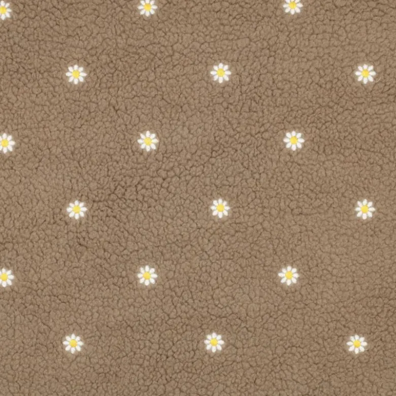 Tissu Fausse Fourrure Sherpa brodée fleurs - Taupe