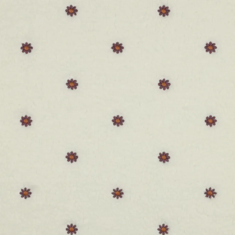 Tissu Fausse Fourrure Sherpa brodée fleurs - Ecru
