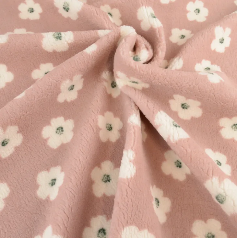 Tissu Fausse Fourrure Sherpa Jexy à motif fleuri Rose - OEKO TEX