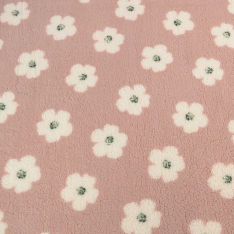 Tissu Fausse Fourrure Sherpa Jexy à motif fleuri Rose - OEKO TEX