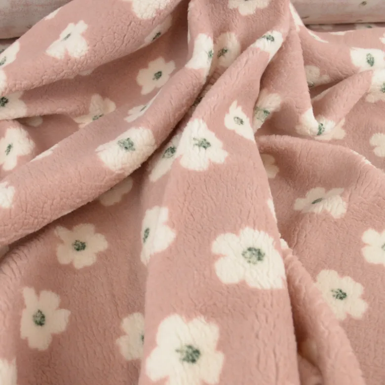 Tissu Fausse Fourrure Sherpa Jexy à motif fleuri Rose - OEKO TEX