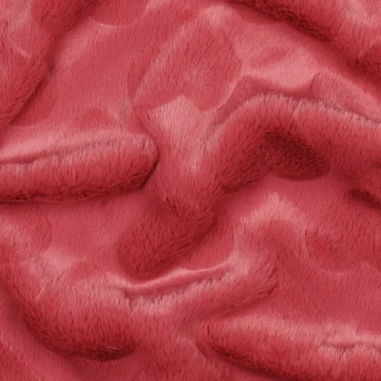 Tissu fausse fourrure structurée motif coeurs - Rose corail