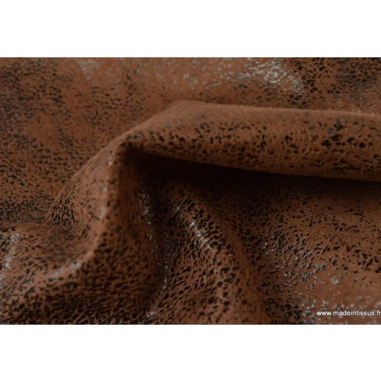 Tissu Faux cuir aspect vieilli marron