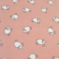 Tissu flanelle de coton Poppy motif moutons fond vieux rose