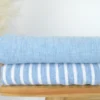 Tissu fluide polyester aspect Lin à rayures Bleu et blanc