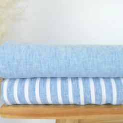 Tissu fluide polyester aspect Lin à rayures Bleu et blanc