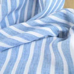 Tissu fluide polyester aspect Lin à rayures Bleu et blanc