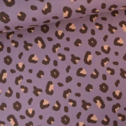Tissu French Terry coton – Motif léopard fond parme - OEKO TEX