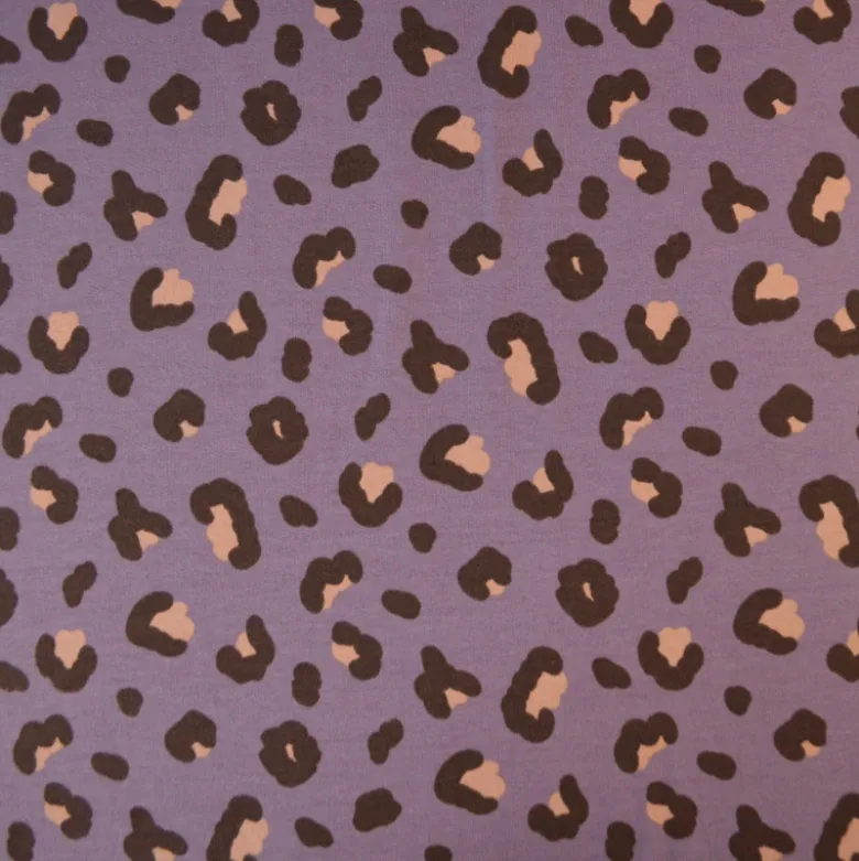 Tissu French Terry coton – Motif léopard fond parme - OEKO TEX