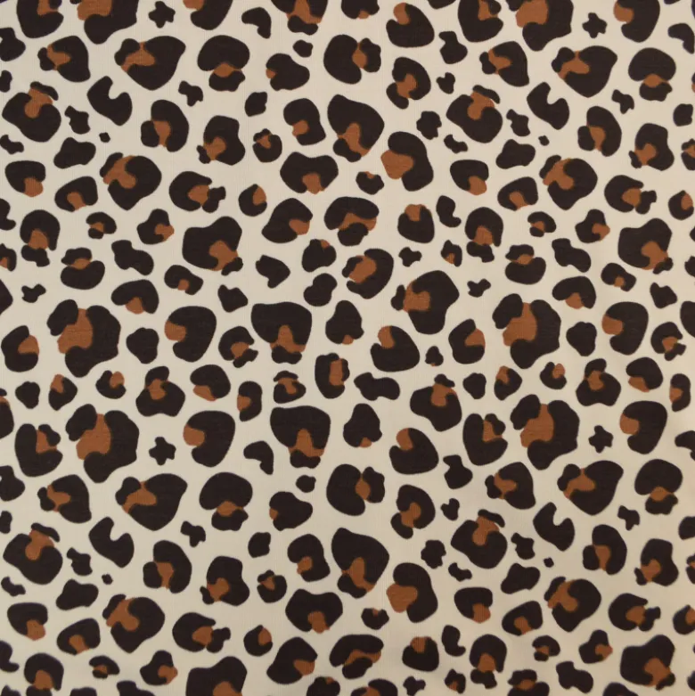 Tissu French Terry coton – Motif léopard caramel fond écru