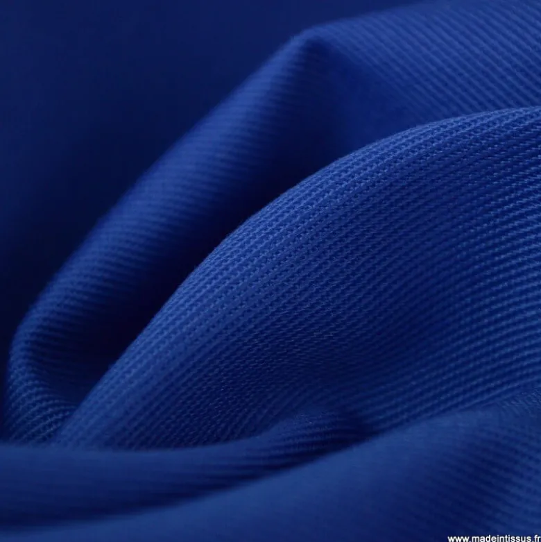 Tissu gabardine sergé polyester coton coloris bleu royal - OEKO TEX