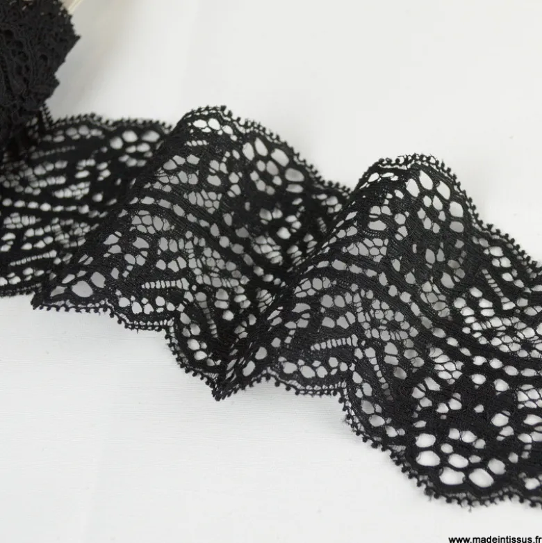 Tissu Galon dentelle elastique noir 7,8cm