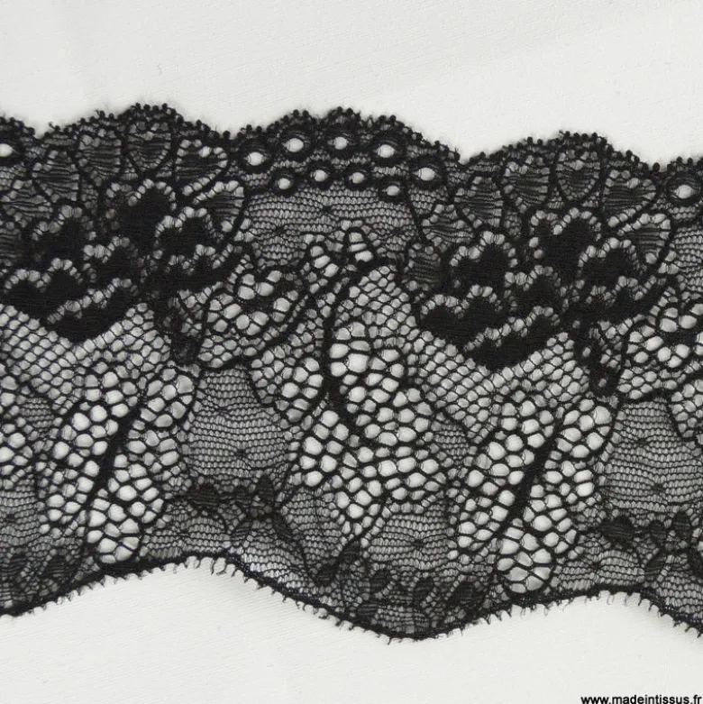 Tissu Galon dentelle elastique noir 9cm