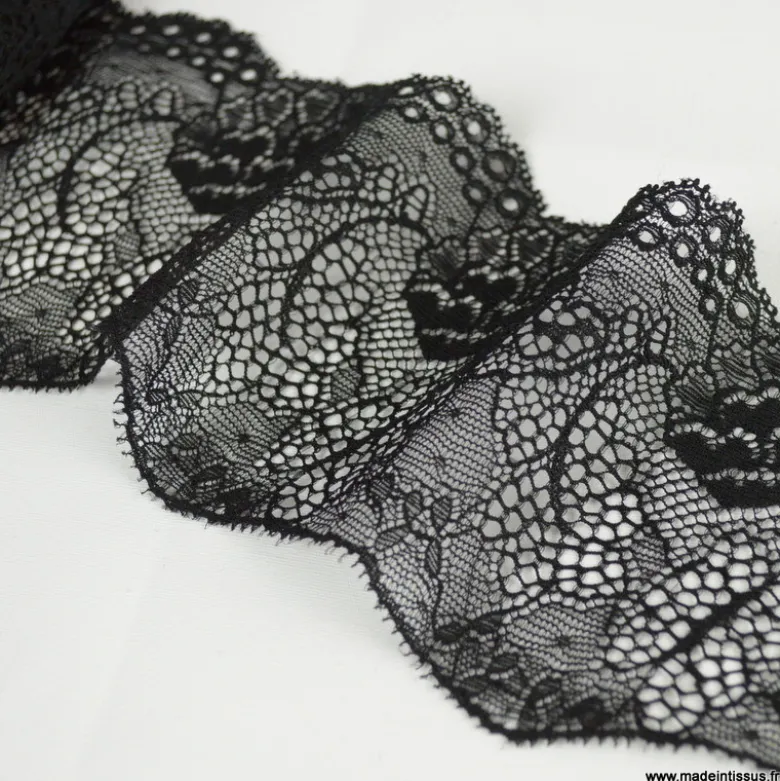 Tissu Galon dentelle elastique noir 9cm