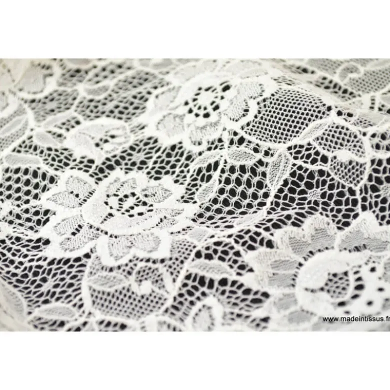 Tissu Galon dentelle ivoire .