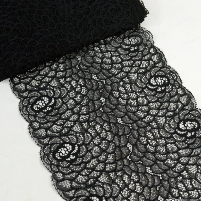 Tissu Galon dentelle élasthanne Rachel coloris Noir