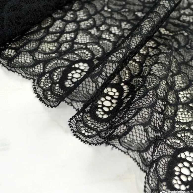 Tissu Galon dentelle élasthanne Rachel coloris Noir