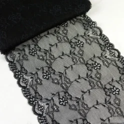 Tissu Galon dentelle noire élasthanne - 23 cm de large