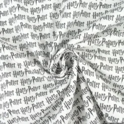 Tissu Harry Potter écriture script noir et blanc