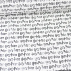 Tissu Harry Potter écriture script noir et blanc