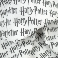 Tissu Harry Potter écriture script noir et blanc