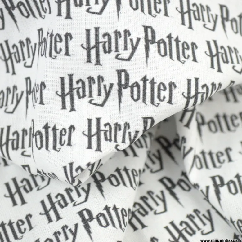 Tissu Harry Potter écriture script noir et blanc