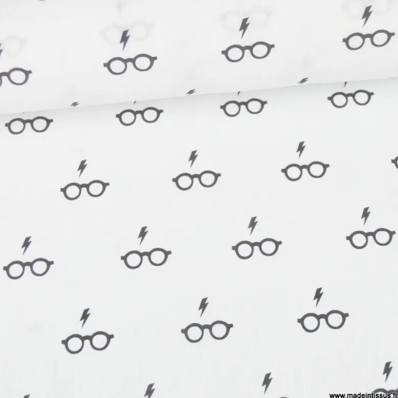 Tissu Harry Potter motifs lunettes et cicatrice de Harry