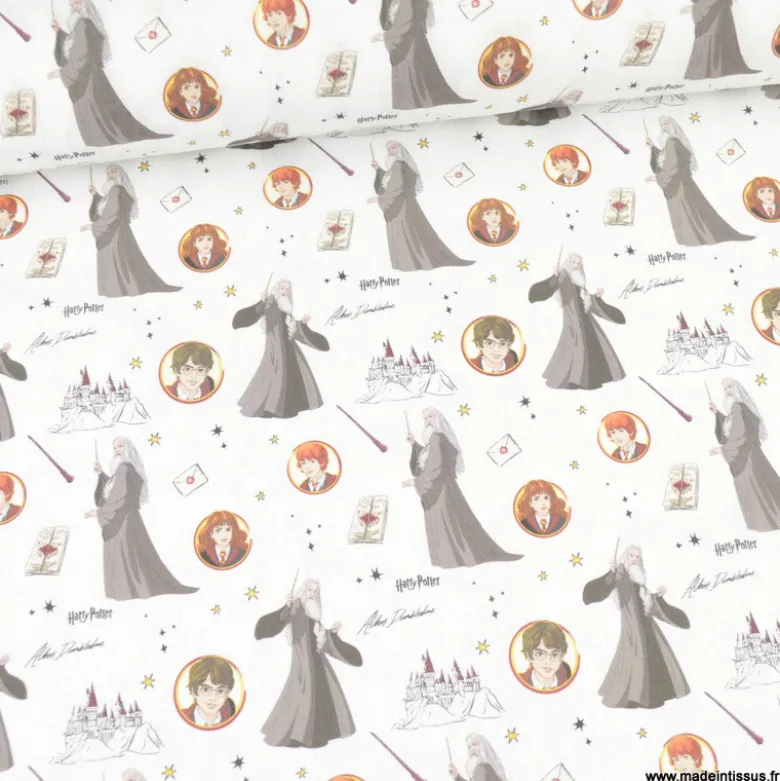 Tissu Harry Potter team Dumbledore fond blanc