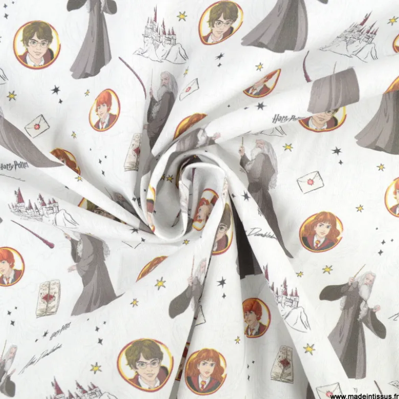 Tissu Harry Potter team Dumbledore fond blanc