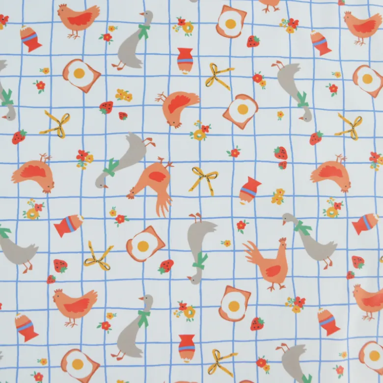 Tissu imperméable Kokott type ciré de pluie motif poules