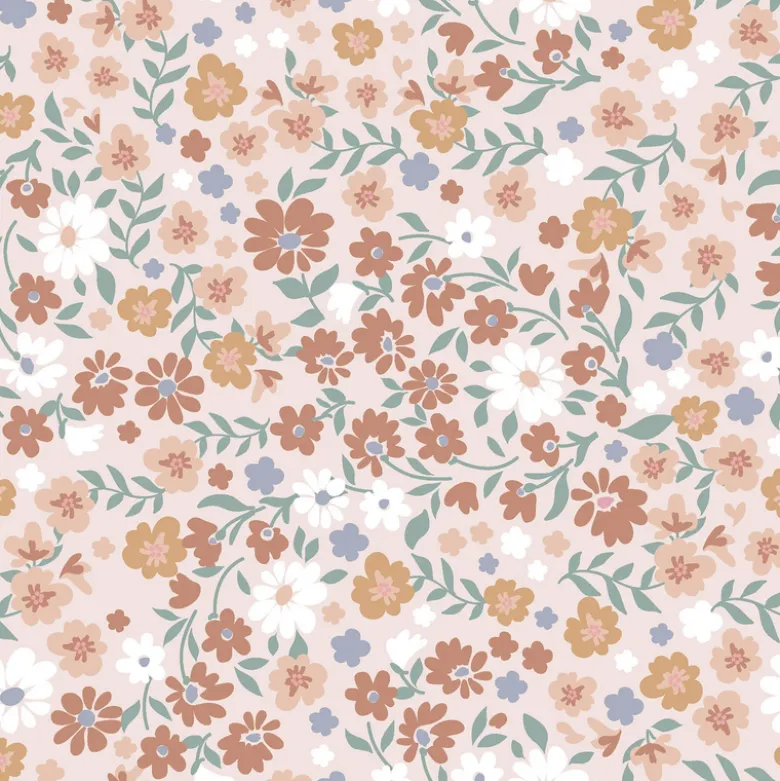 Tissu imperméable type ciré motif fleurs fond rose clair