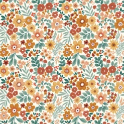 Tissu imperméable type ciré motif fleurs fond blanc cassé