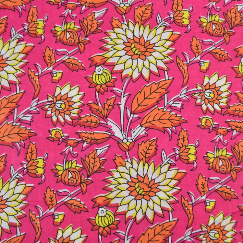 Tissu Indien Block Print Ilanth fond fuchsia - kalamkari