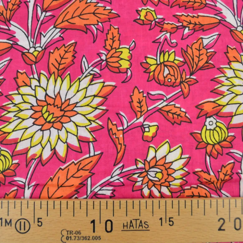 Tissu Indien Block Print Ilanth fond fuchsia - kalamkari