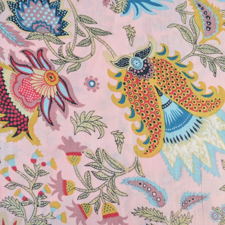 Tissu Indien Block Print Neeravik fond rose pâle - kalamkari
