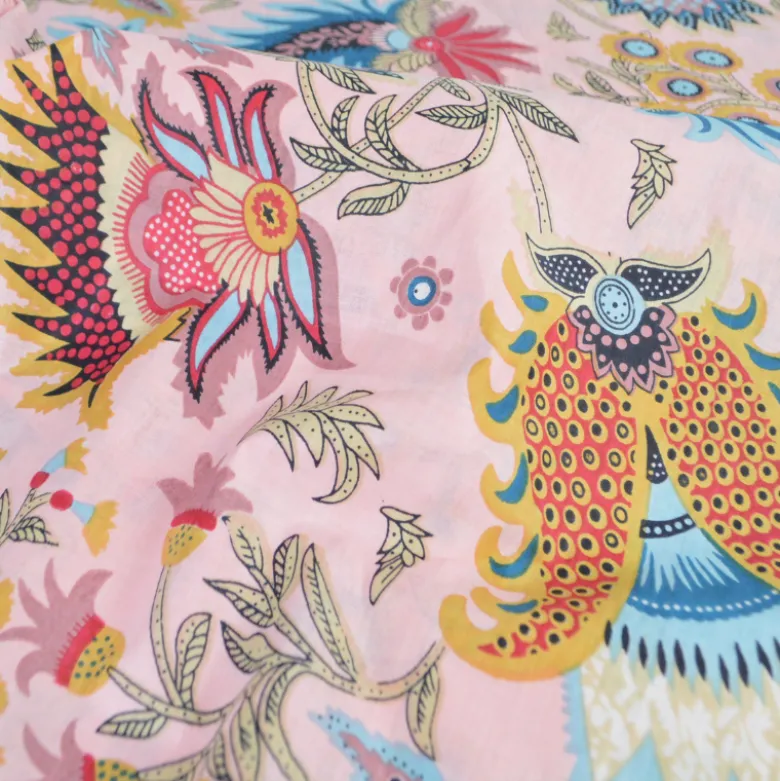 Tissu Indien Block Print Neeravik fond rose pâle - kalamkari