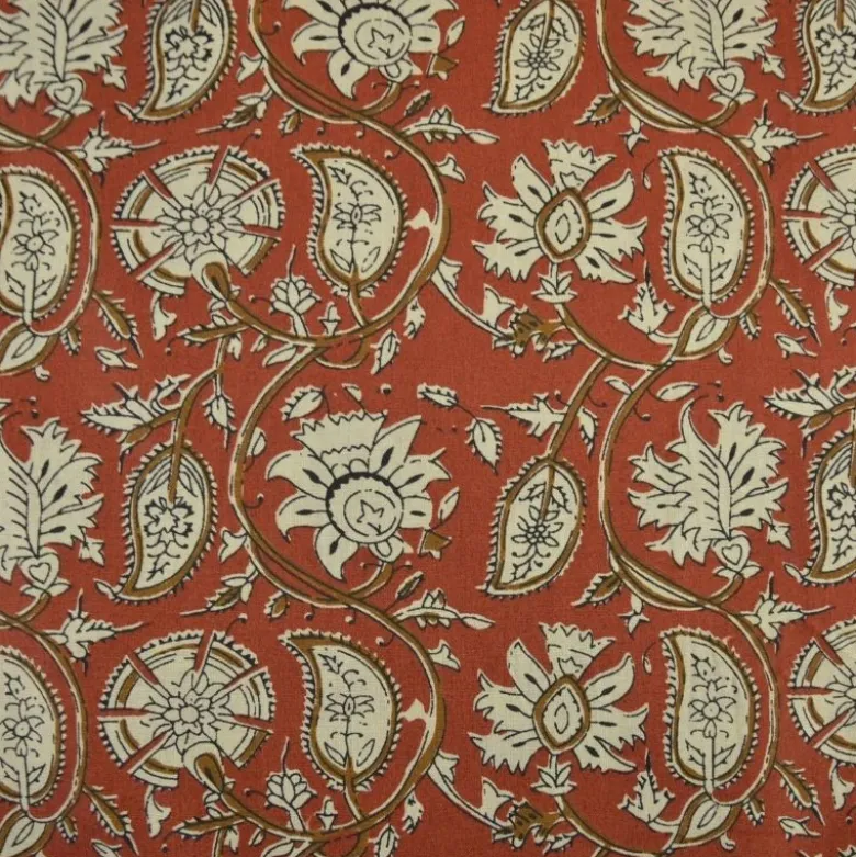 Tissu Indien Block Print Nirona fond terracotta