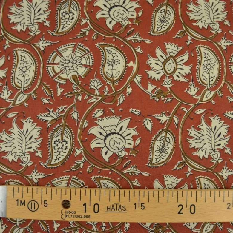 Tissu Indien Block Print Nirona fond terracotta